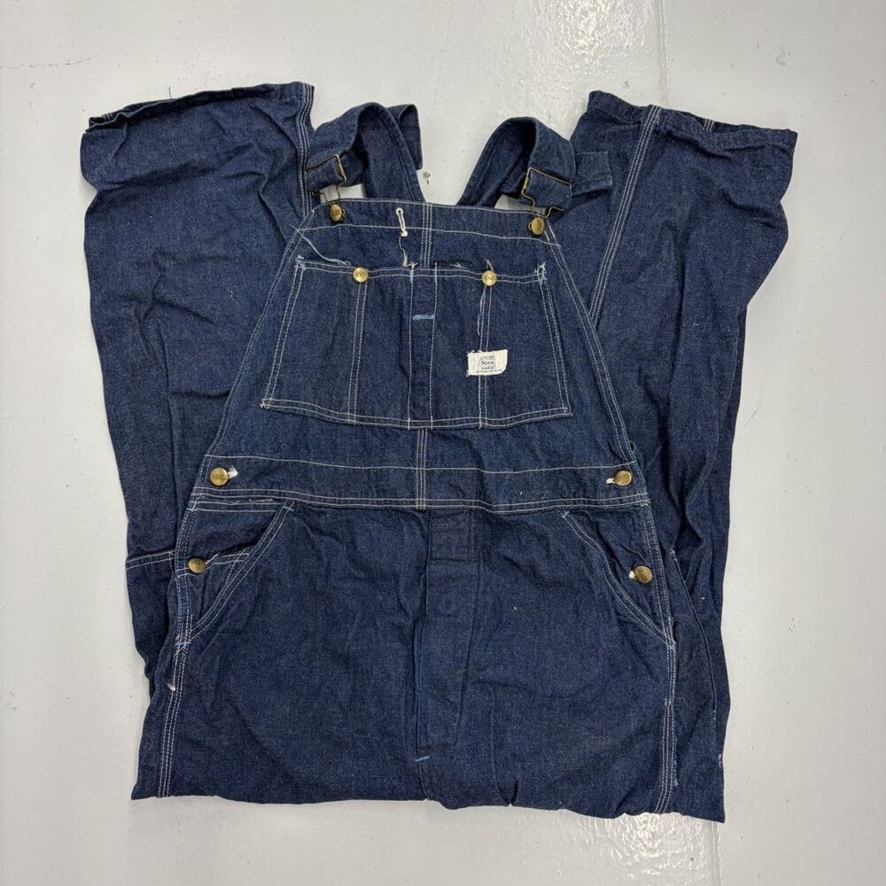 Vintage 60s Sears Dark Wash Union Made Denim Overalls 36x29